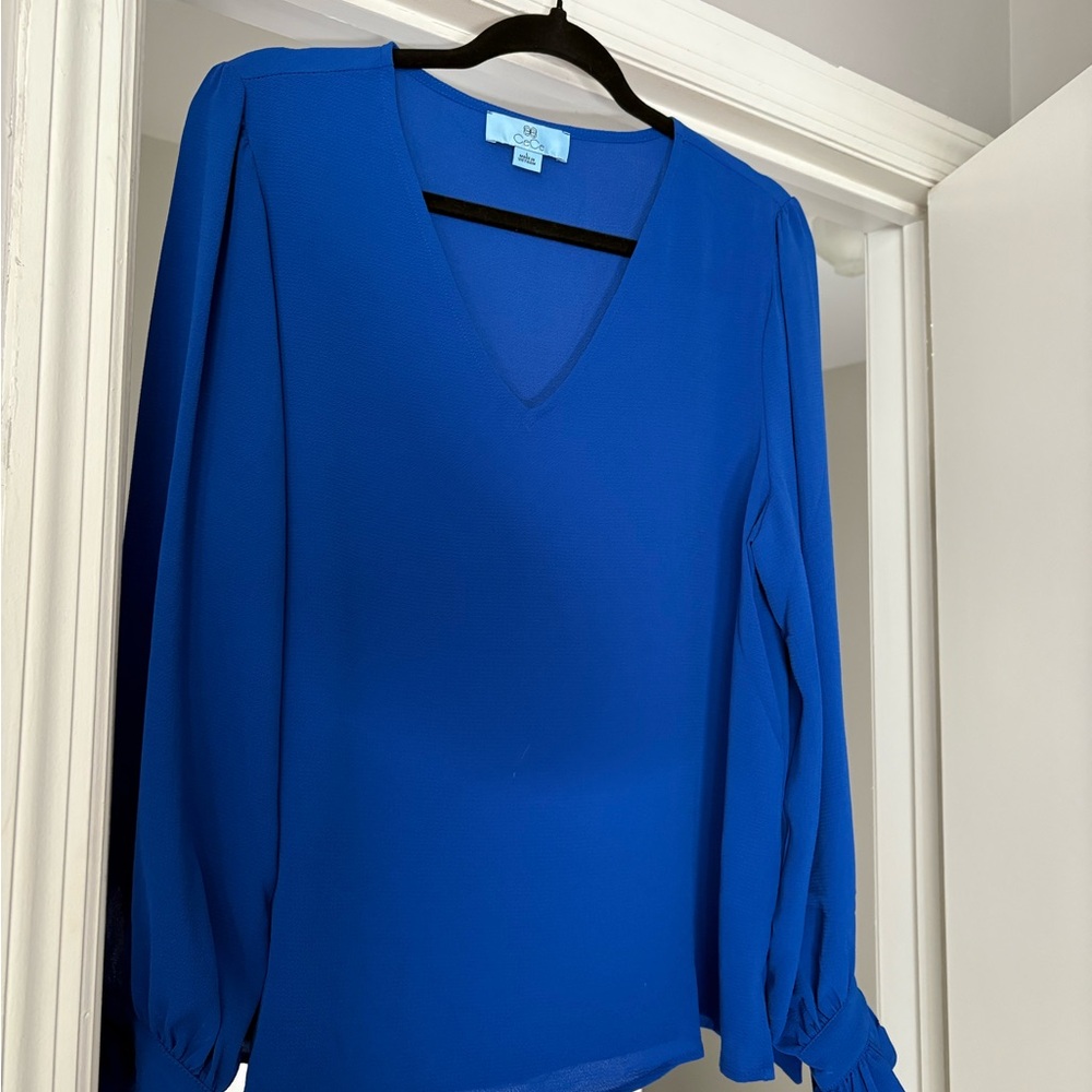 CeCe Royal Blue V-Neck Blouse